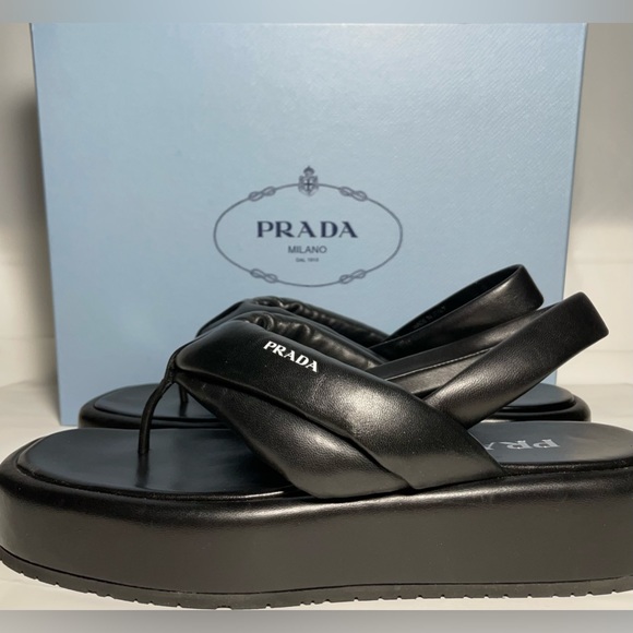 Prada Leather Logo Platform Slingback Sandal in Nero(black) Women’s size 40 - Picture 2 of 10